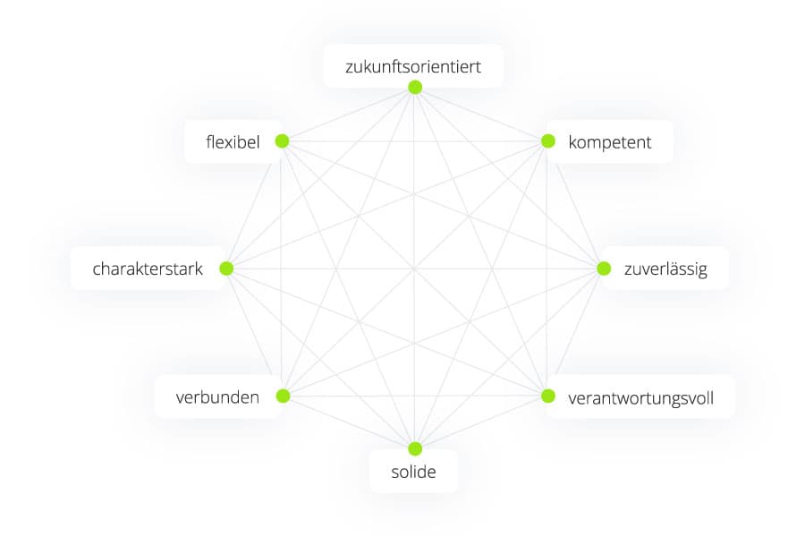 Werte und Visionen von Zmart - Darstellung im Octagram mit vernetzung